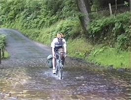 Ryan successfully negotiates Cloutsham Ford on Exmoor at his first attempt, 24.3 miles into the ride